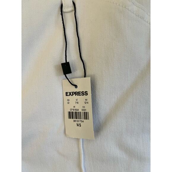 Express Woman Mid Rise White Pintuck Skyscraper Jeans, Size 14S - Picture 7 of 11